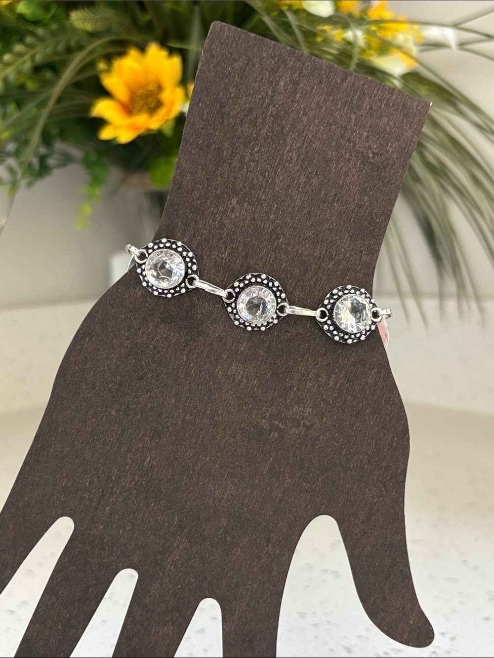 Silver White Topaz Crystal Link Gemstone Bracelet
